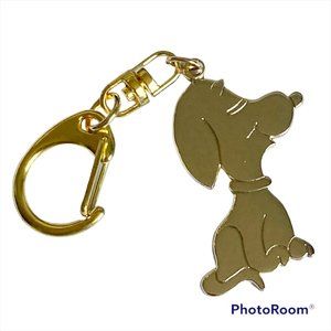 Vintage Snoopy Dog Keychain Keyring Zipper Pull Purse Charm Gold Plated Peanuts